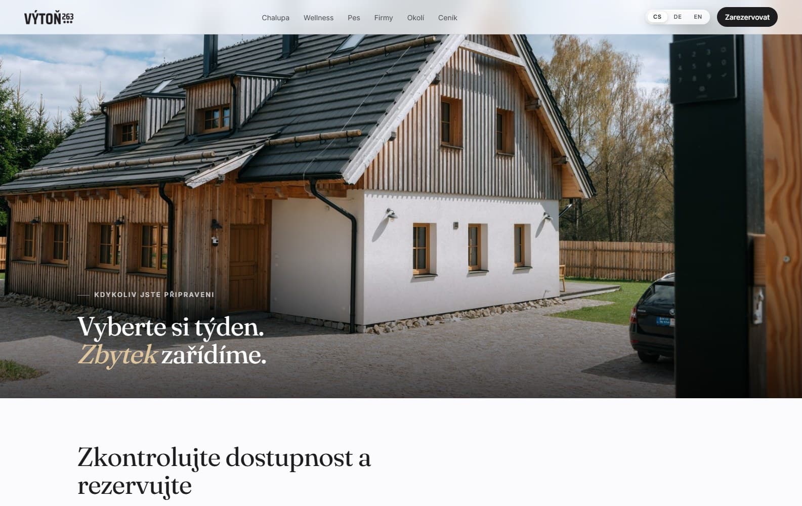 Stránka ceníku a rezervace webu Výtoň 263